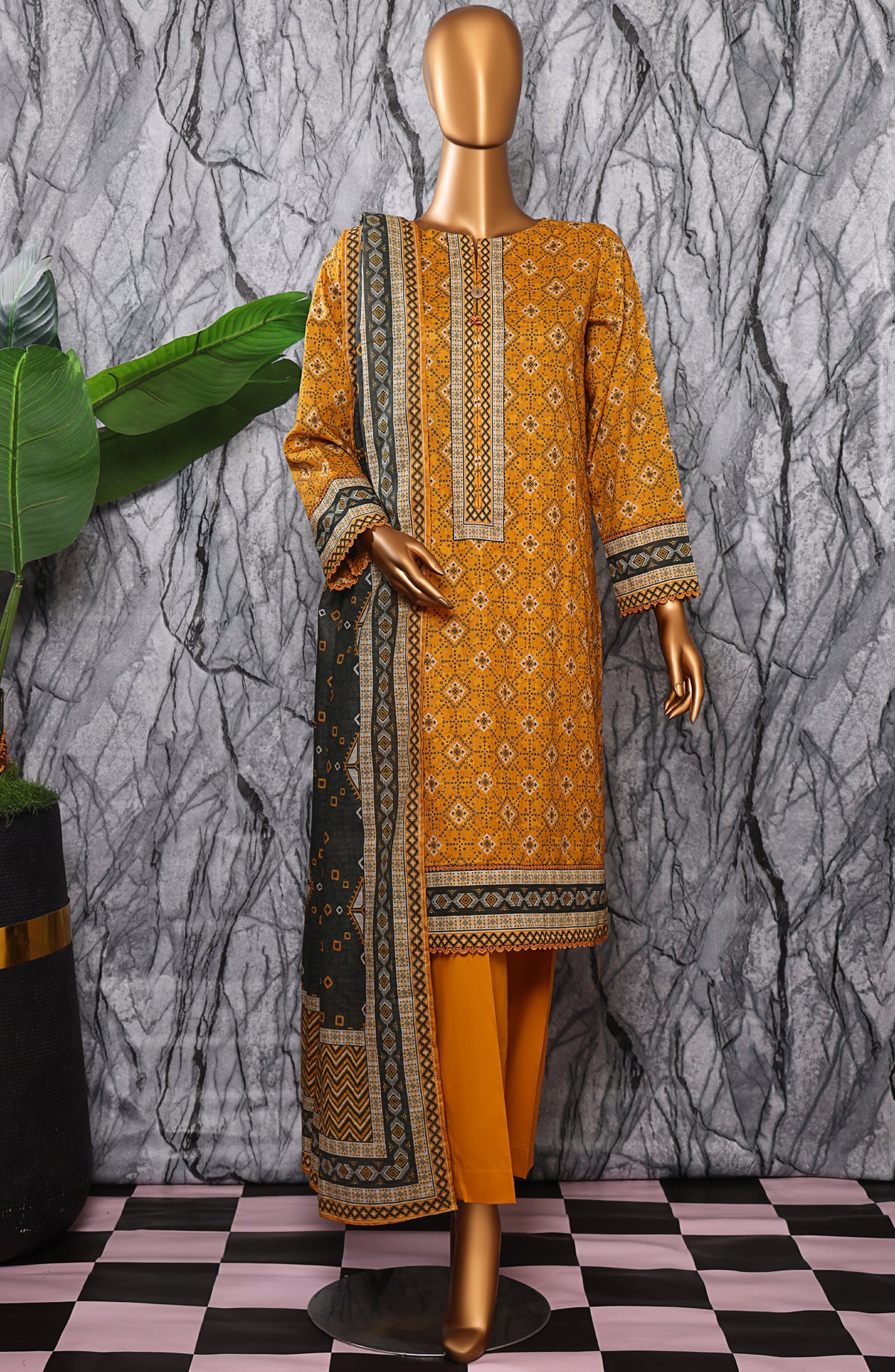 HZ Textile Platinum Printed Lawn Unstitched 3 Piece Suit - PPC-408 - HZ25DPPLT - Yellow - Summer Collection