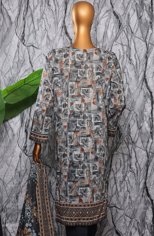 HZ Textile Platinum Printed Lawn Unstitched 3 Piece Suit - PPC-407 - HZ25DPPLT - Grey - Summer Collection