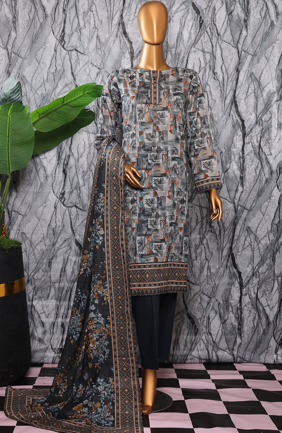 HZ Textile Platinum Printed Lawn Unstitched 3 Piece Suit - PPC-407 - HZ25DPPLT - Grey - Summer Collection