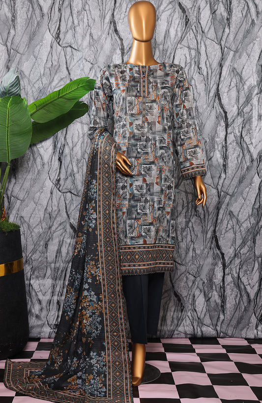 HZ Textile Platinum Printed Lawn Unstitched 3 Piece Suit - PPC-407 - HZ25DPPLT - Grey - Summer Collection