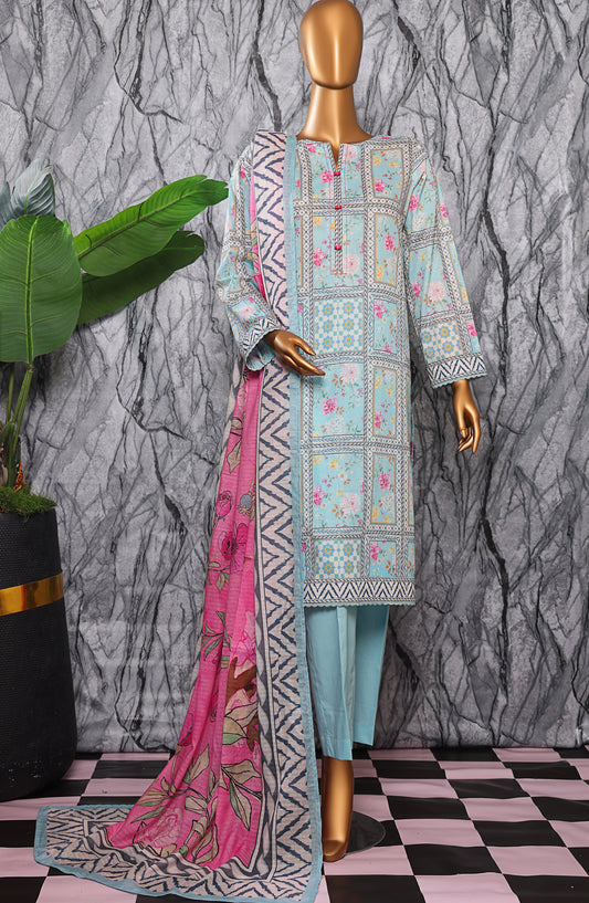 HZ Textile Platinum Printed Lawn Unstitched 3 Piece Suit - PPC-401 - HZ25DPPLT - Blue - Summer Collection