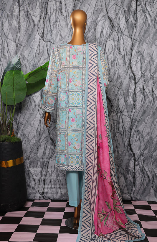 HZ Textile Platinum Printed Lawn Unstitched 3 Piece Suit - PPC-401 - HZ25DPPLT - Blue - Summer Collection