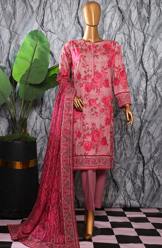 HZ Textile Platinum Printed Lawn Unstitched 3 Piece Suit - PPC-402 - HZ25DPPLT - Pink - Summer Collection