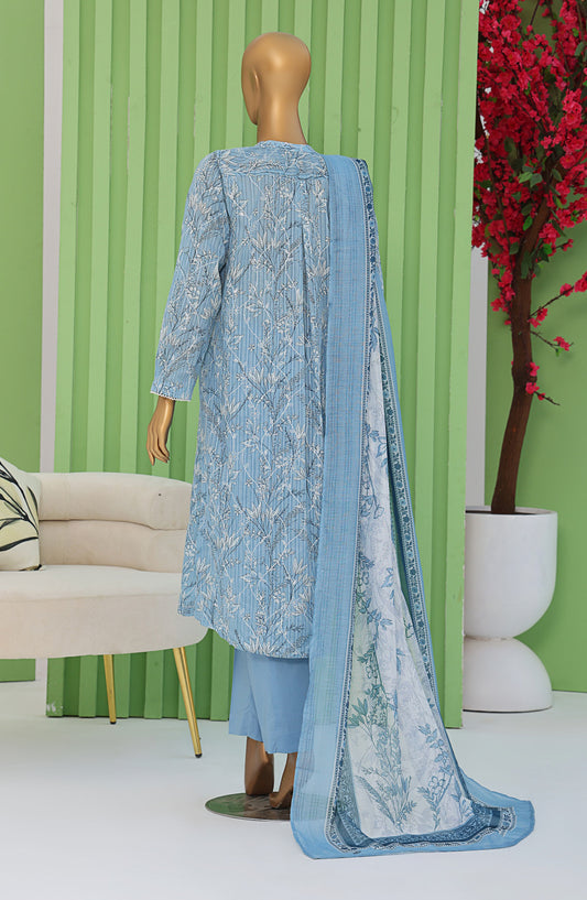 HZ Textiles Dhagakari Embroidered Lawn Unstitched 3 Piece Suit - DNE-102 - HZ26DHG - Blue - Summer Collection