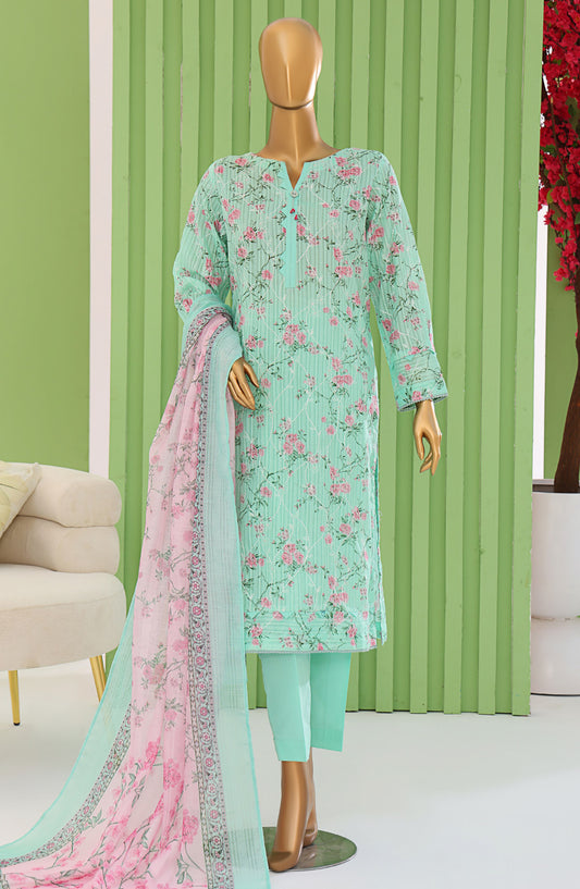 HZ Textiles Dhagakari Embroidered Lawn Unstitched 3 Piece Suit - DNE-104 - HZ26DHG - Sea Green - Summer Collection