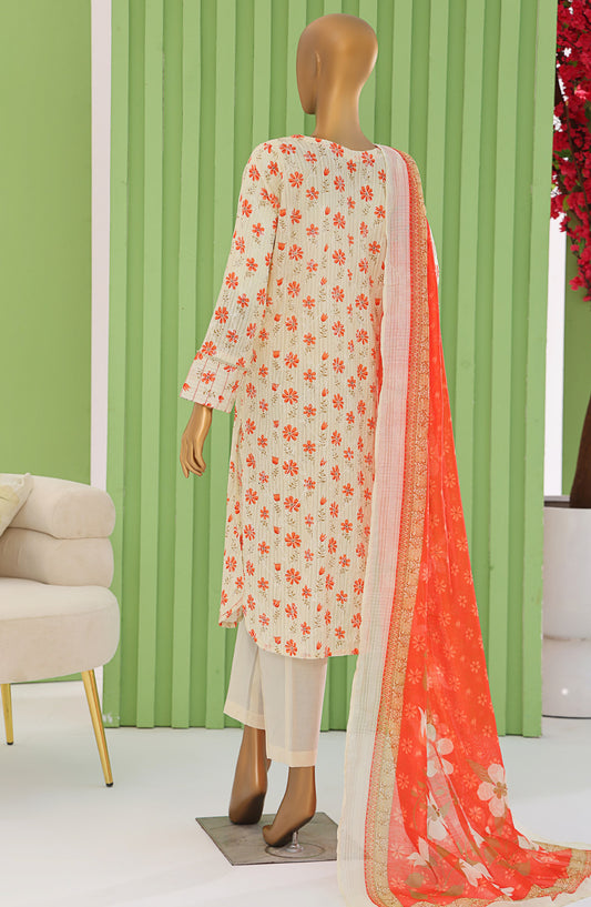 HZ Textiles Dhagakari Embroidered Lawn Unstitched 3 Piece Suit - DNE-101 - HZ26DHG - Fawn - Summer Collection