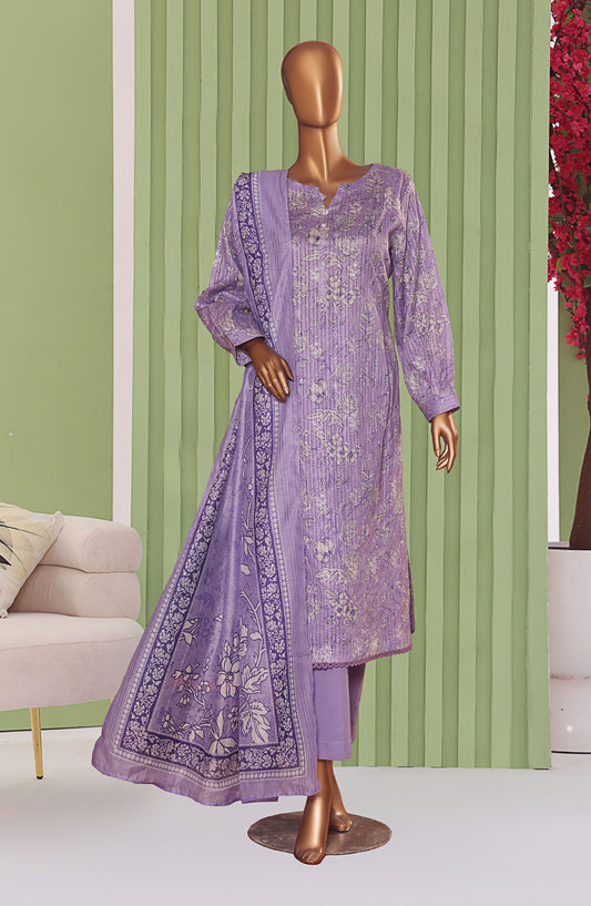 HZ Textiles Dhagakari Embroidered Lawn Unstitched 3 Piece Suit - DNE-105 - HZ26DHG - Purple - Summer Collection