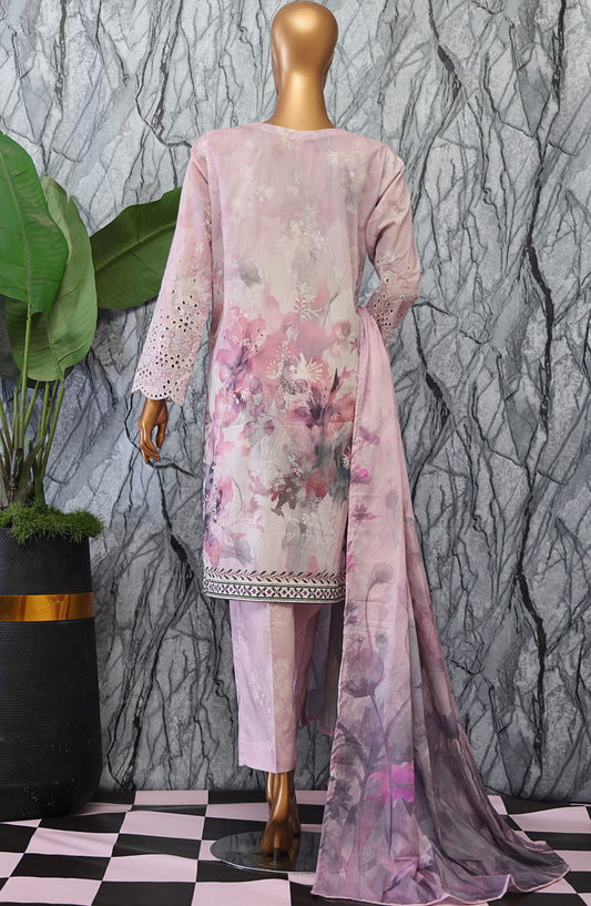 HZ Textiles Elegant Embroidered Lawn Unstitched 3 Piece Suit - D-07 - HZ26GTW - Pink - Summer Collection