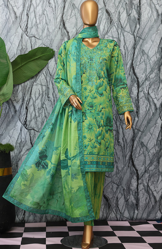 HZ Textiles Elegant Embroidered Lawn Unstitched 3 Piece Suit - D-06 - HZ26GTW - Green - Summer Collection