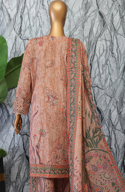HZ Textiles Elegant Embroidered Lawn Unstitched 3 Piece Suit - D-05 - HZ26GTW - Peach - Summer Collection