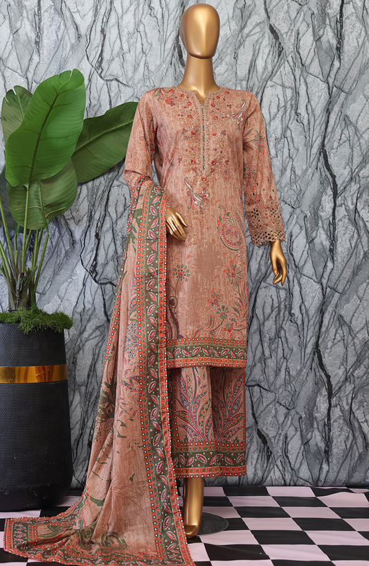 HZ Textiles Elegant Embroidered Lawn Unstitched 3 Piece Suit - D-05 - HZ26GTW - Peach - Summer Collection