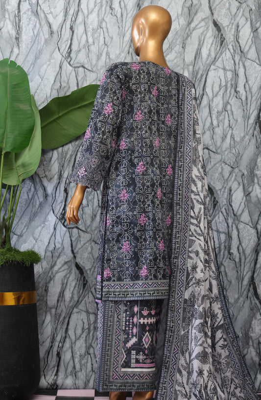 HZ Textiles Elegant Embroidered Lawn Unstitched 3 Piece Suit - D-04 - HZ26GTW - Black - Summer Collection