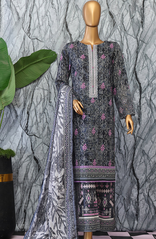 HZ Textiles Elegant Embroidered Lawn Unstitched 3 Piece Suit - D-04 - HZ26GTW - Black - Summer Collection