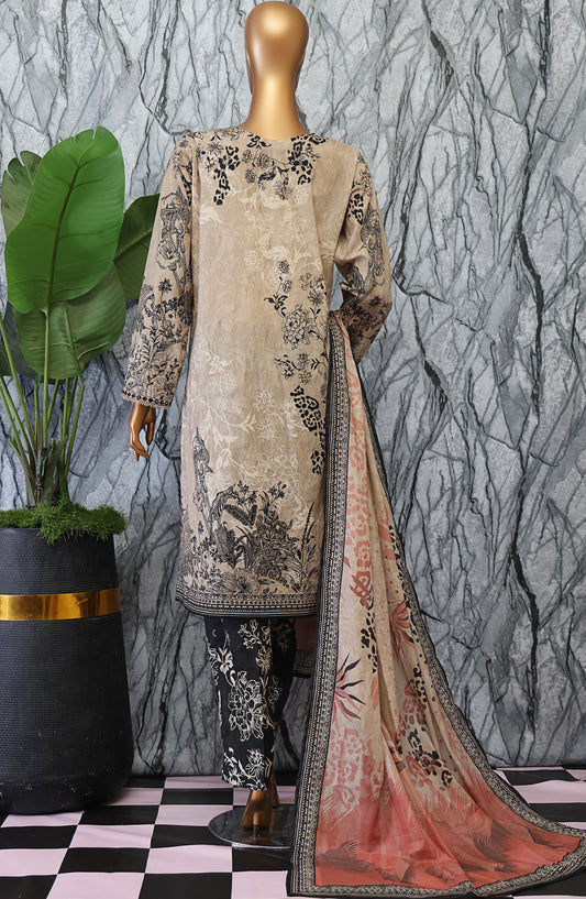 HZ Textiles Elegant Embroidered Lawn Unstitched 3 Piece Suit - D-03 - HZ26GTW - Beige - Summer Collection