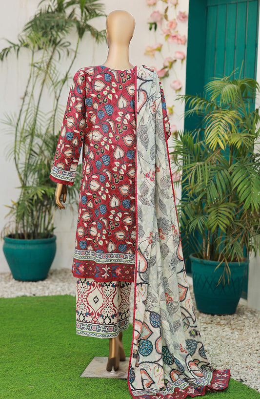 HZ Textiles Elegant Embroidered Lawn Unstitched 3 Piece Suit - Design-09 - HZ26ELGN - Red - Summer Collection