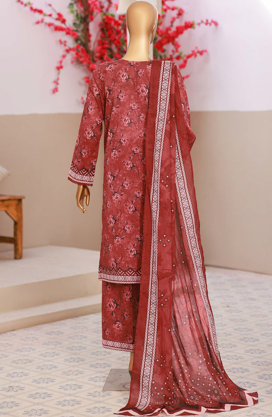 HZ Textiles Elegant Embroidered Lawn Unstitched 3 Piece Suit - Design-06 - HZ26ELGN - Red - Summer Collection