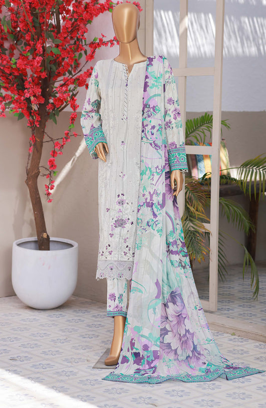 HZ Textiles Elegant Embroidered Lawn Unstitched 3 Piece Suit - Design-02 - HZ26ELGN - White - Summer Collection