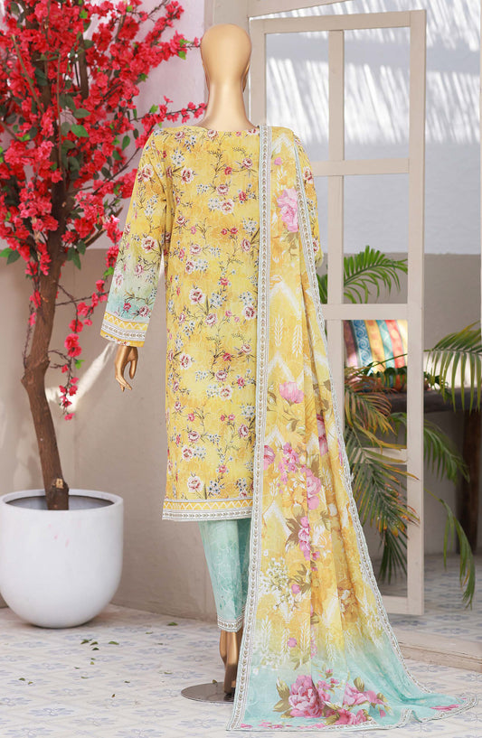 HZ Textiles Elegant Embroidered Lawn Unstitched 3 Piece Suit - Design-01 - HZ26ELGN - Yellow - Summer Collection