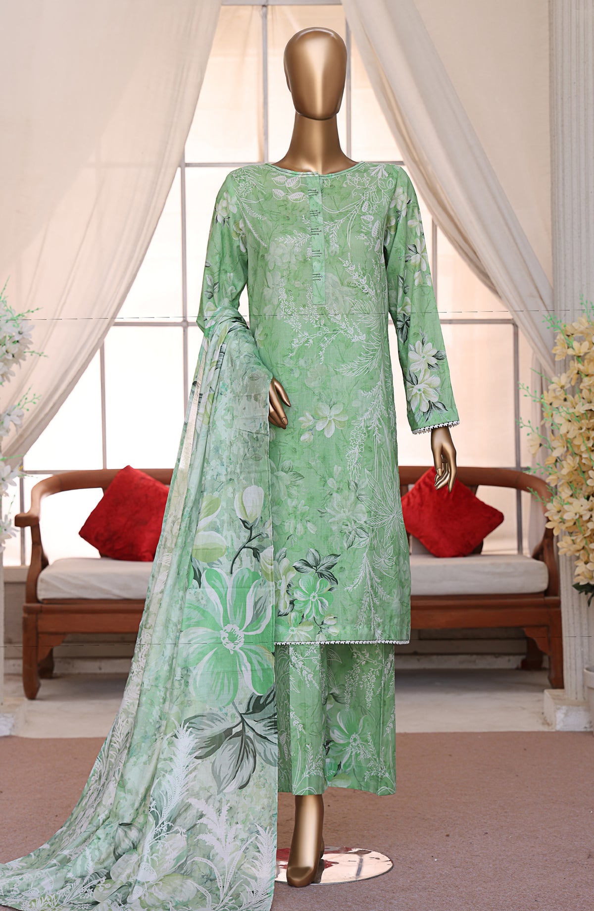 HZ Textiles Luxe Prints Digital Printed Lawn Unstitched 3 Piece Suit - D-09 - HZ26LUXE - Green - Summer Collection