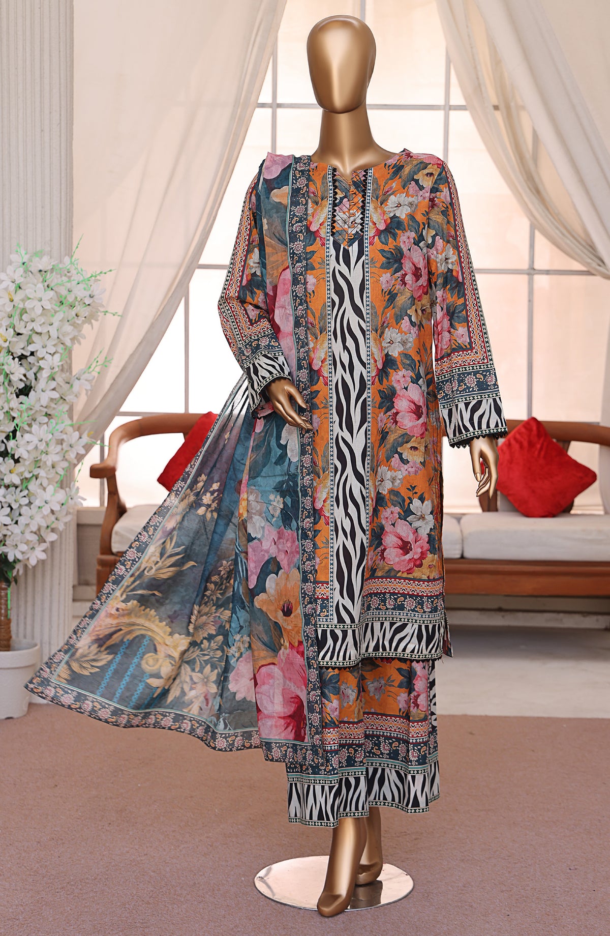 HZ Textiles Luxe Prints Digital Printed Lawn Unstitched 3 Piece Suit - D-05 - HZ26LUXE - Multi - Summer Collection