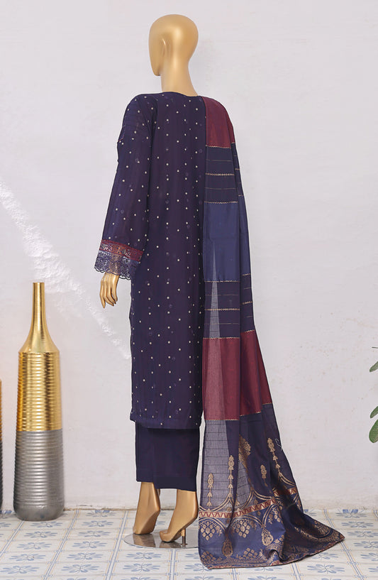 HZ Turkish Embroidered Jacquard Unstitched 3 Piece Suit - TJE-103 - HZ25TJQC - Purple - Formal Collection