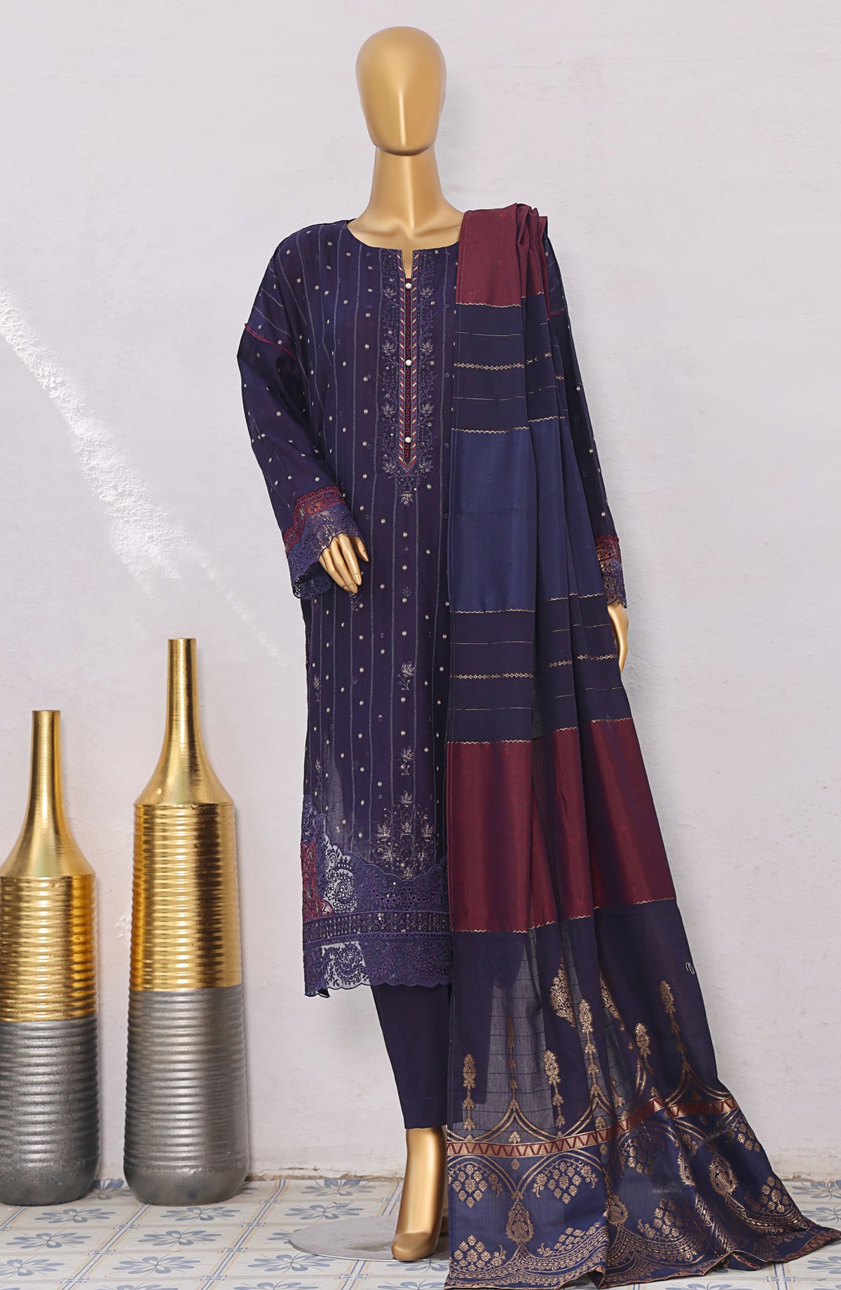HZ Turkish Embroidered Jacquard Unstitched 3 Piece Suit - TJE-103 - HZ25TJQC - Purple - Formal Collection