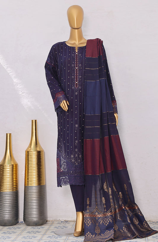 HZ Turkish Embroidered Jacquard Unstitched 3 Piece Suit - TJE-103 - HZ25TJQC - Purple - Formal Collection