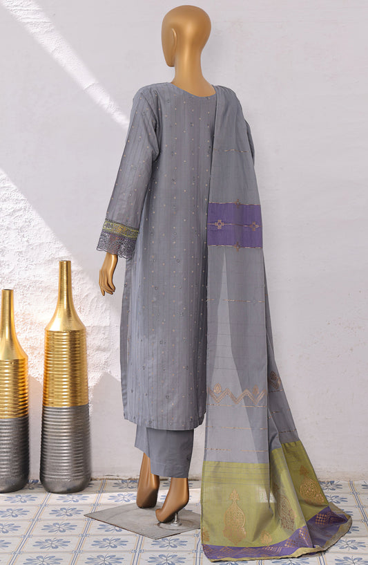 HZ Turkish Embroidered Jacquard Unstitched 3 Piece Suit - TJE-105 - HZ25TJQC - Blue - Formal Collection