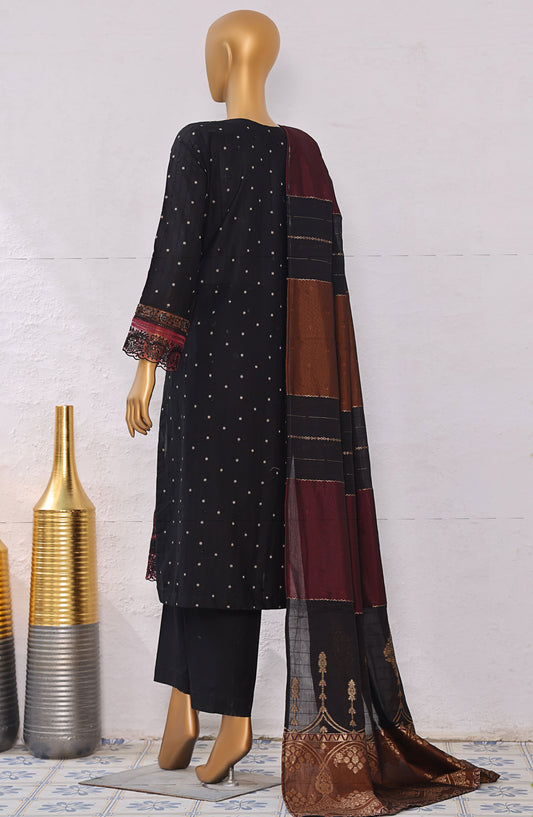 HZ Turkish Embroidered Jacquard Unstitched 3 Piece Suit - TJE-101 - HZ25TJQC - Black - Formal Collection