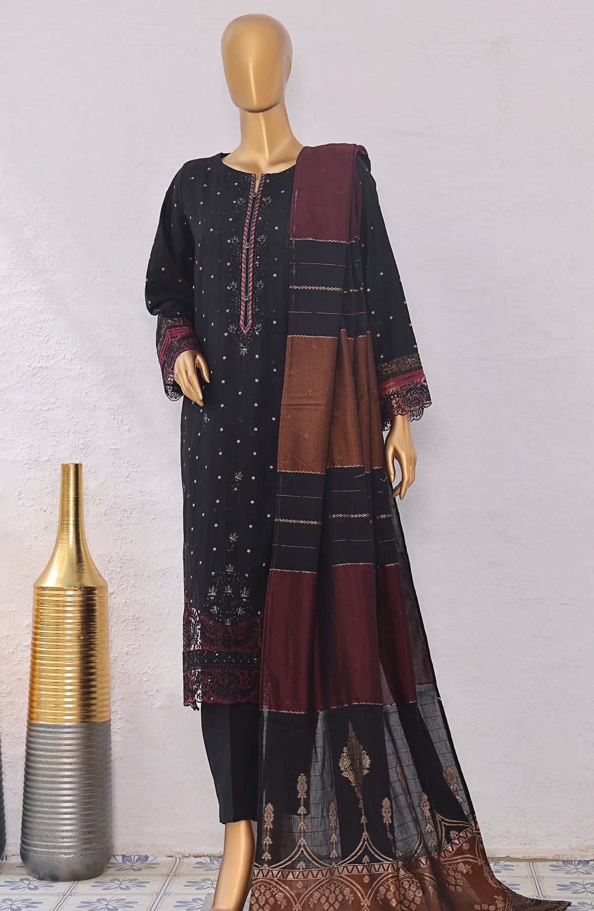 HZ Turkish Embroidered Jacquard Unstitched 3 Piece Suit - TJE-101 - HZ25TJQC - Black - Formal Collection