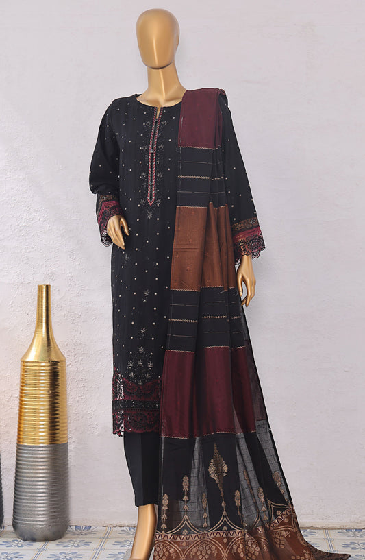 HZ Turkish Embroidered Jacquard Unstitched 3 Piece Suit - TJE-101 - HZ25TJQC - Black - Formal Collection