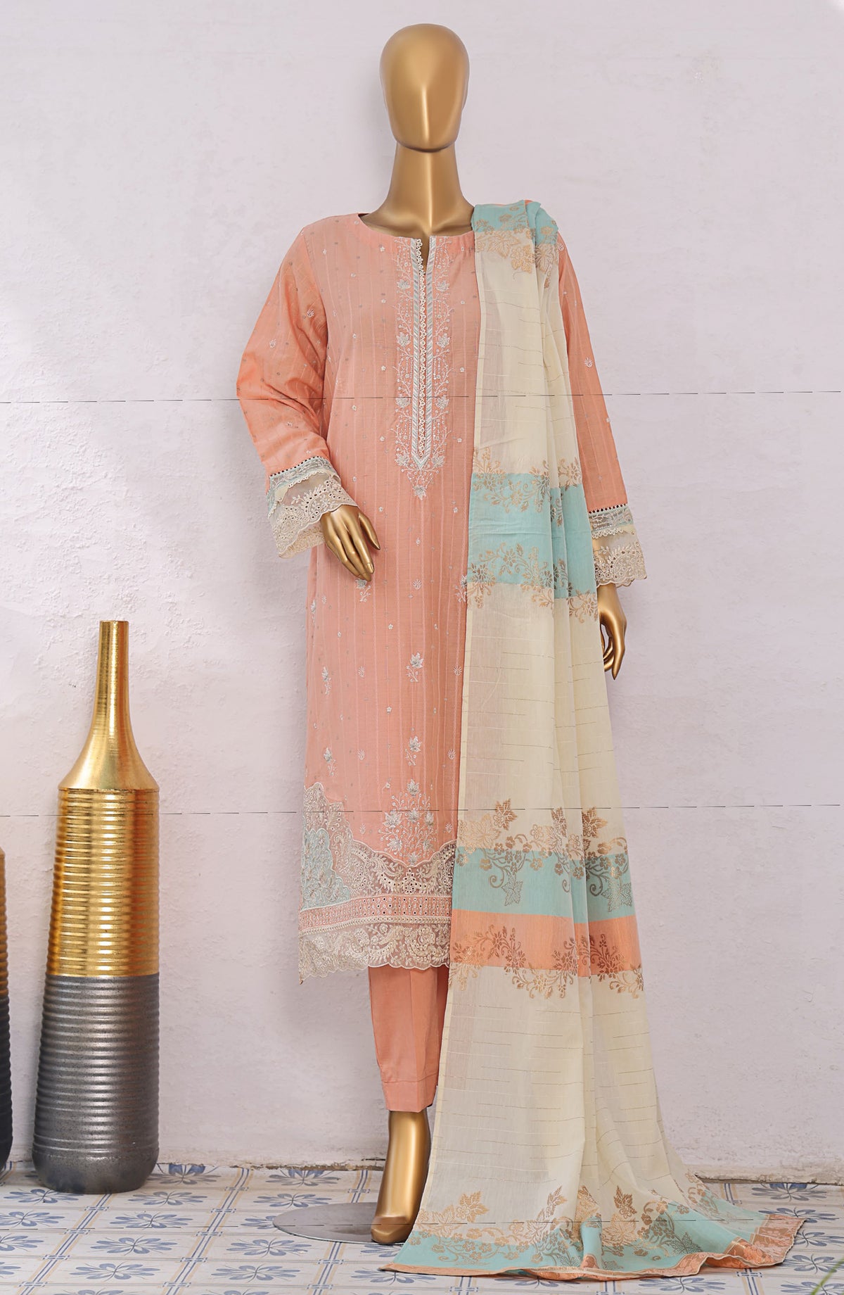 HZ Turkish Embroidered Jacquard Unstitched 3 Piece Suit - TJE-102 - HZ25TJQC - Pink - Formal Collection