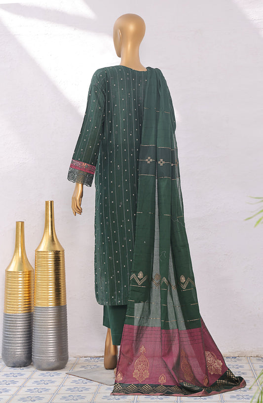 HZ Turkish Embroidered Jacquard Unstitched 3 Piece Suit - TJE-104 - HZ25TJQC - Green - Formal Collection