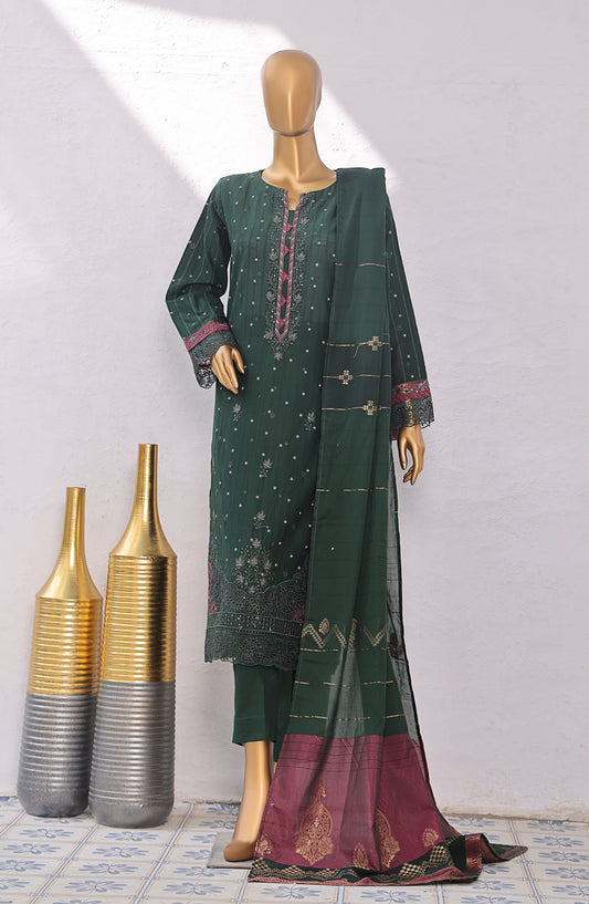 HZ Turkish Embroidered Jacquard Unstitched 3 Piece Suit - TJE-104 - HZ25TJQC - Green - Formal Collection