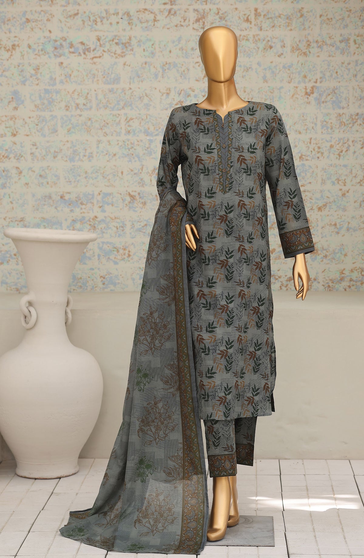 HZ Textile Printed Lawn Unstitched 3 Piece Suit - D-06 - HZ26NTD - Grey - Summer Collection