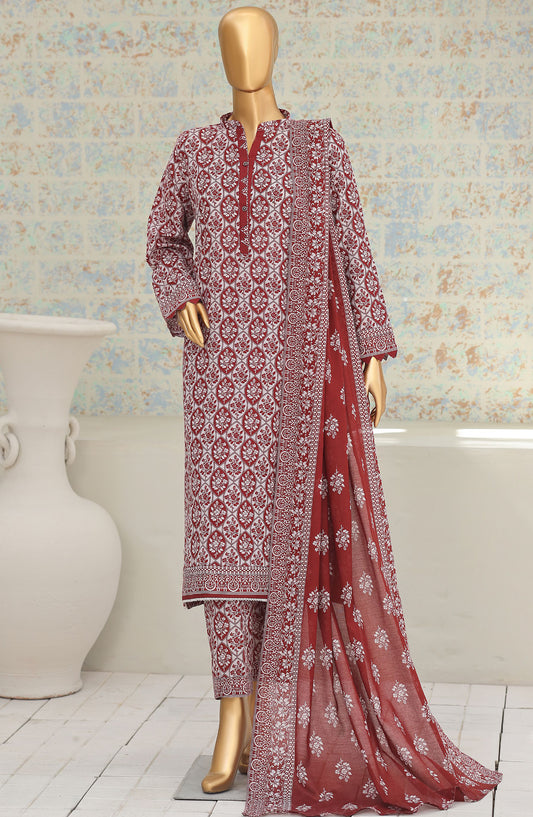 HZ Textile Printed Lawn Unstitched 3 Piece Suit - D-04 - HZ26NTD - Red - Summer Collection
