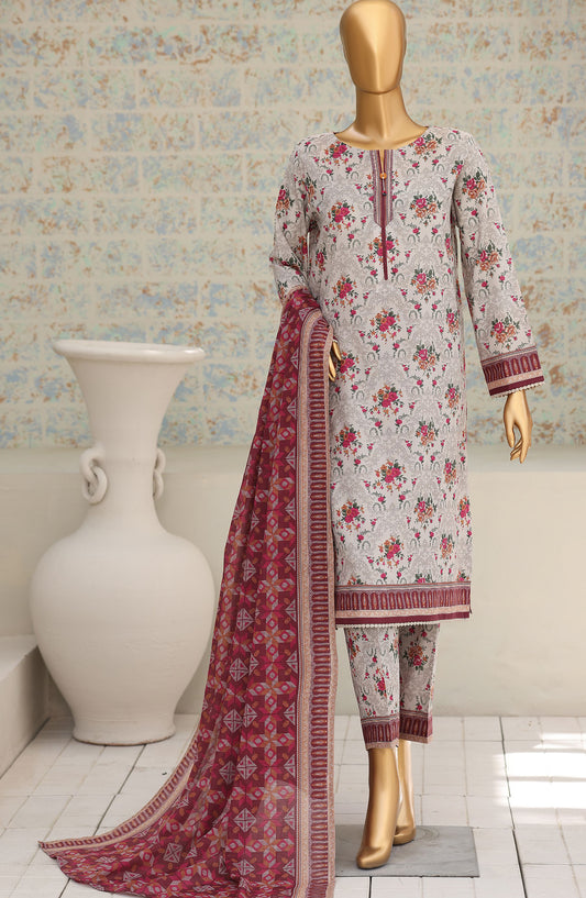 HZ Textile Printed Lawn Unstitched 3 Piece Suit - D-02 - HZ26NTD - Grey - Summer Collection