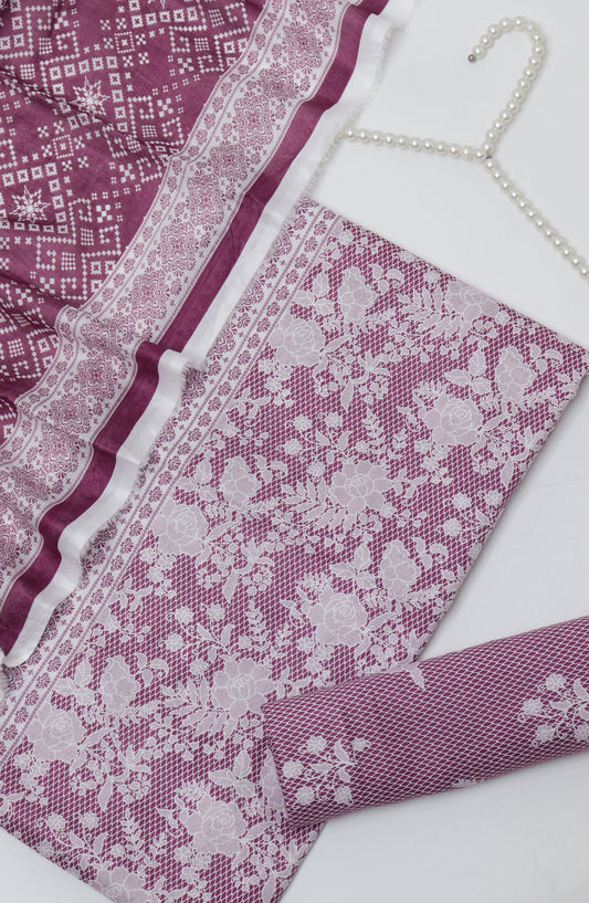 HZ Printed Cambric Unstitched 3 Piece Suit - D-29 - HZ26CMO - Pink - Summer Collection