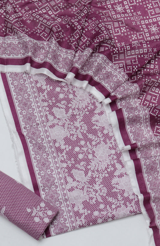 HZ Printed Cambric Unstitched 3 Piece Suit - D-29 - HZ26CMO - Pink - Summer Collection