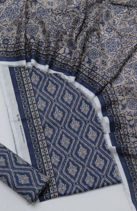 HZ Printed Cambric Unstitched 3 Piece Suit - D-16 - HZ26CMO - Blue - Summer Collection