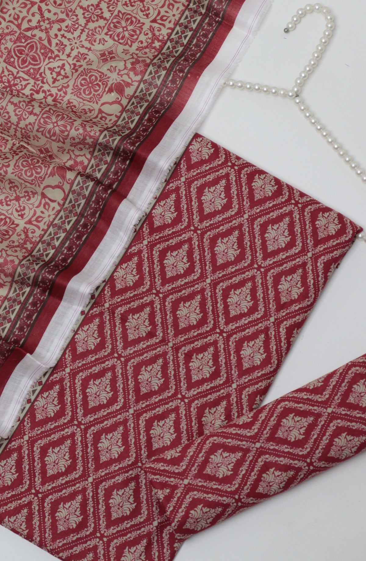 HZ Printed Cambric Unstitched 3 Piece Suit - D-28 - HZ26CMO - Red - Summer Collection