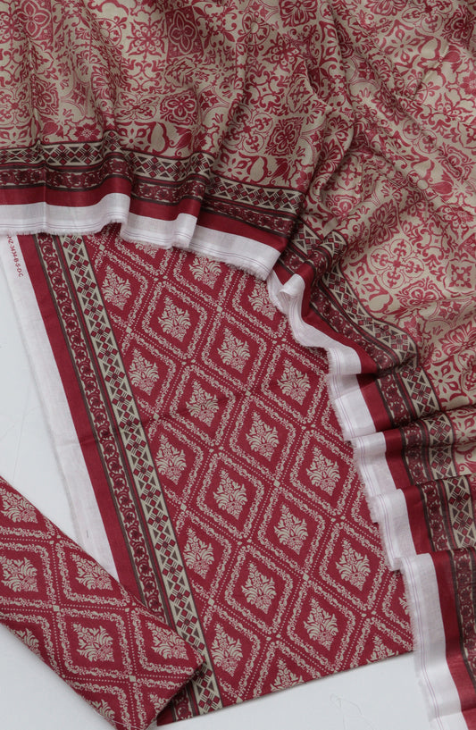HZ Printed Cambric Unstitched 3 Piece Suit - D-28 - HZ26CMO - Red - Summer Collection
