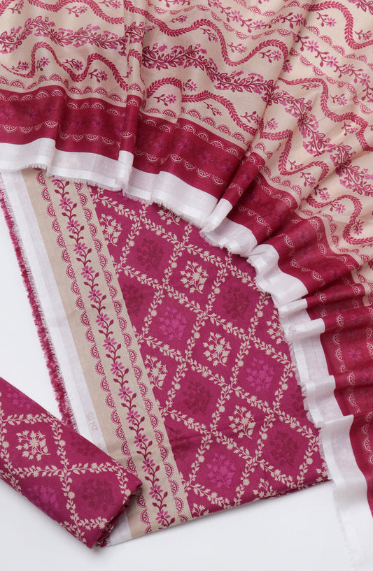 HZ Printed Cambric Unstitched 3 Piece Suit - D-14 - HZ26CMO - Pink - Summer Collection
