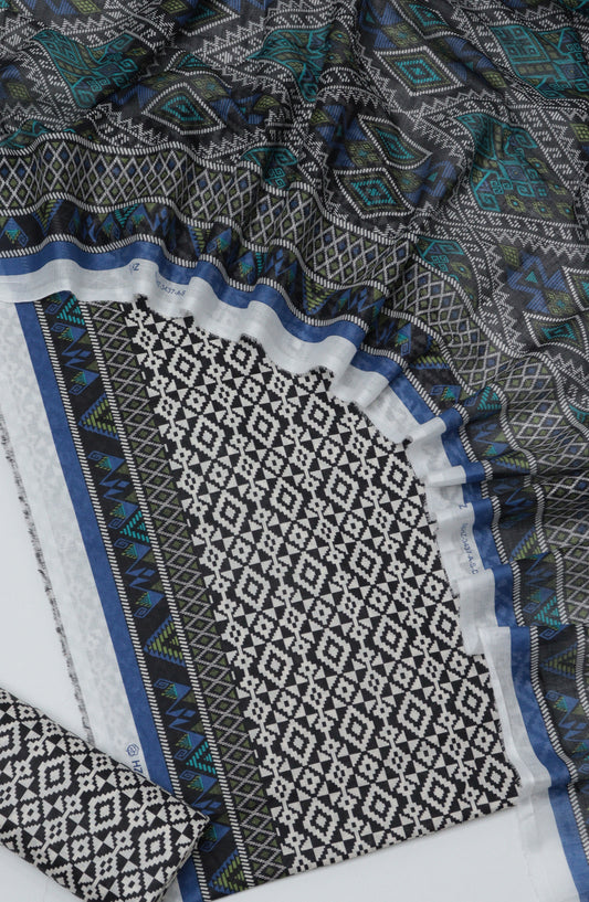 HZ Printed Cambric Unstitched 3 Piece Suit - D-25 - HZ26CMO - Black - Summer Collection