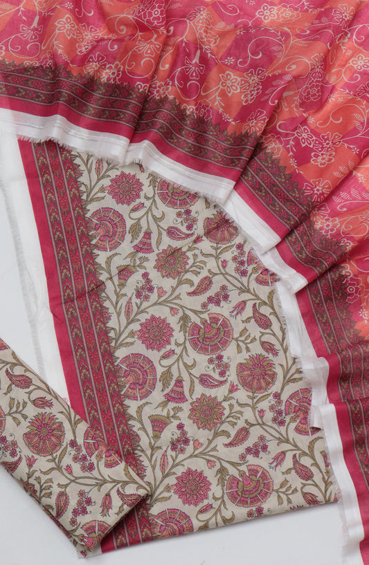 HZ Printed Cambric Unstitched 3 Piece Suit - D-24 - HZ26CMO - Pink - Summer Collection