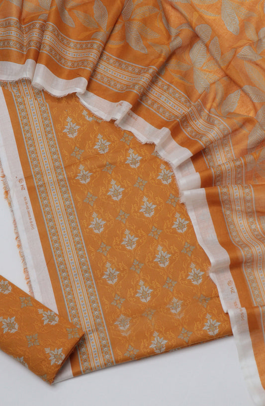 HZ Printed Cambric Unstitched 3 Piece Suit - D-10 - HZ26CMO - Orange - Summer Collection