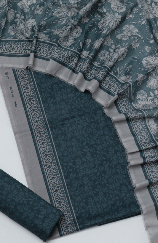 HZ Printed Cambric Unstitched 3 Piece Suit - D-22 - HZ26CMO - Teal - Summer Collection