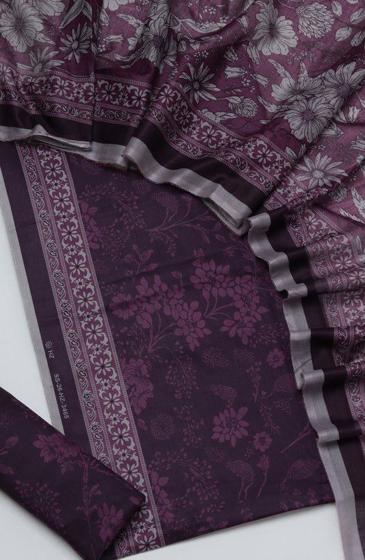 HZ Printed Cambric Unstitched 3 Piece Suit - D-21 - HZ26CMO - Purple - Summer Collection