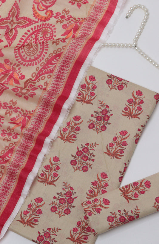 HZ Printed Cambric Unstitched 3 Piece Suit - D-07 - HZ26CMO - Pink - Summer Collection