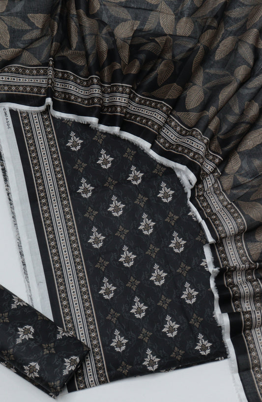 HZ Printed Cambric Unstitched 3 Piece Suit - D-20 - HZ26CMO - Black - Summer Collection